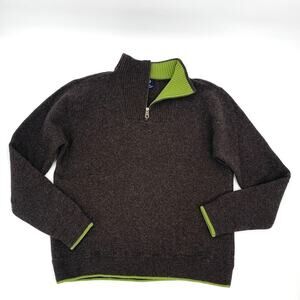 GAP Y2K ‘04 Lambswool High Neck Brown/Lime 1/4 Zip Lodge Sweater Men’s Size XXL